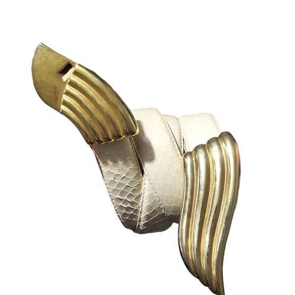 Liz Claiborne Genuine Snakeskin Belt Gold Wing Buckle Vintage 80s Glam Sz M Rare main image 11